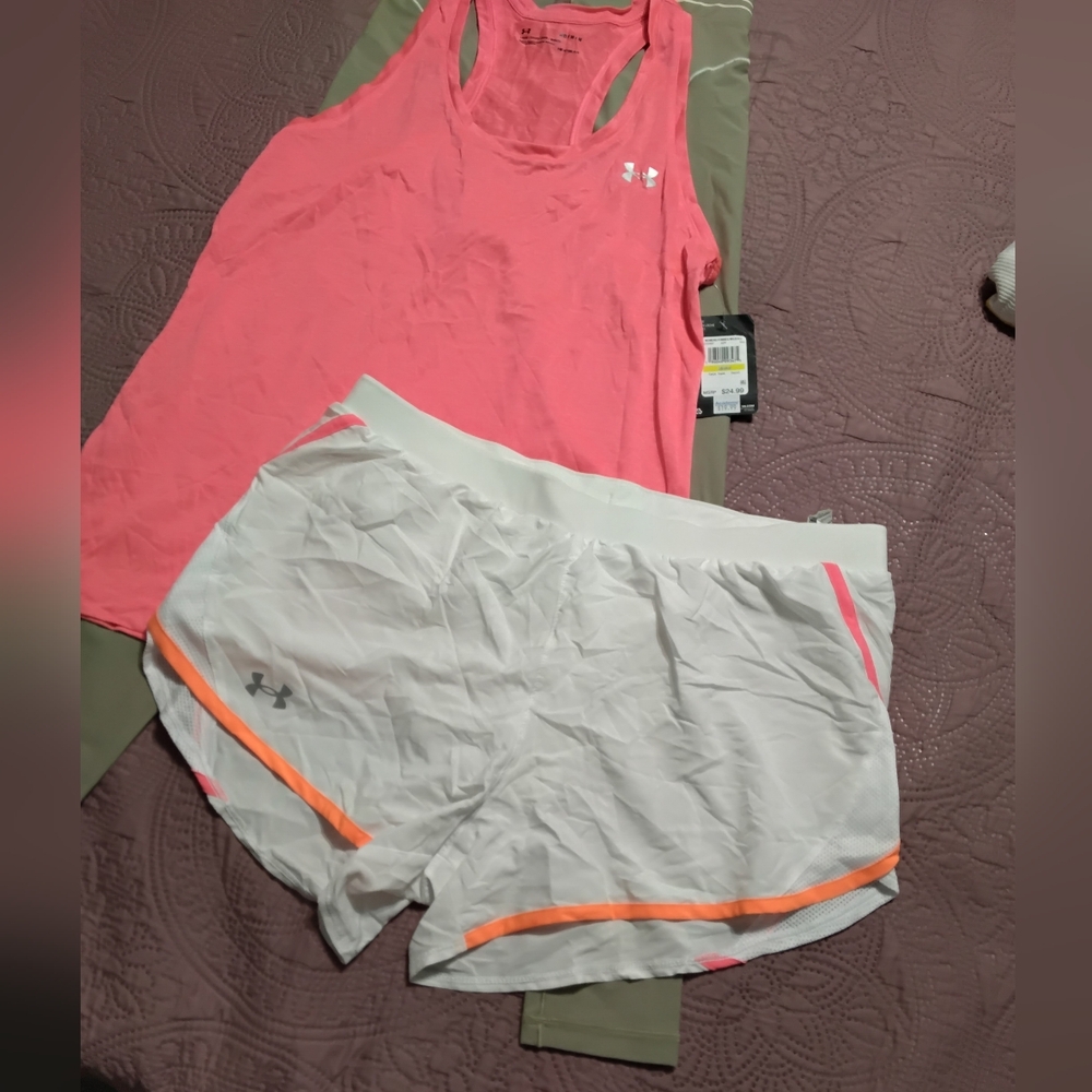 Under Armour Coral Tank and White Shorts Set **BOTH BRAND NEW!!**